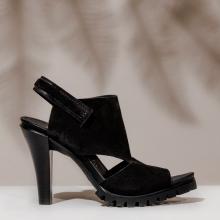 Black sling back open toe heel